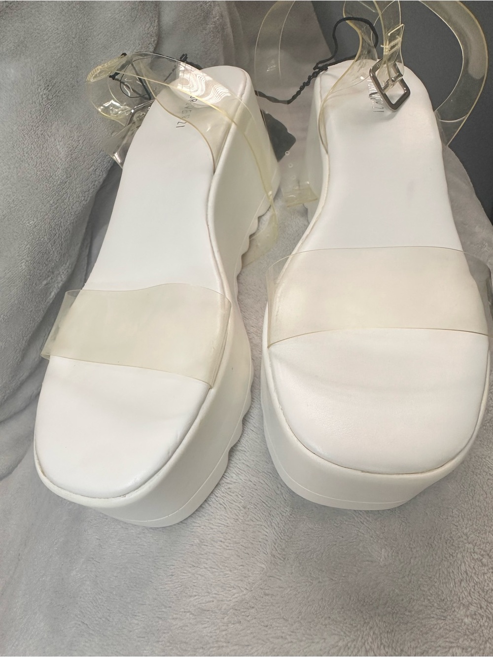 Forever 21 White Platform Sandals with Clear Straps